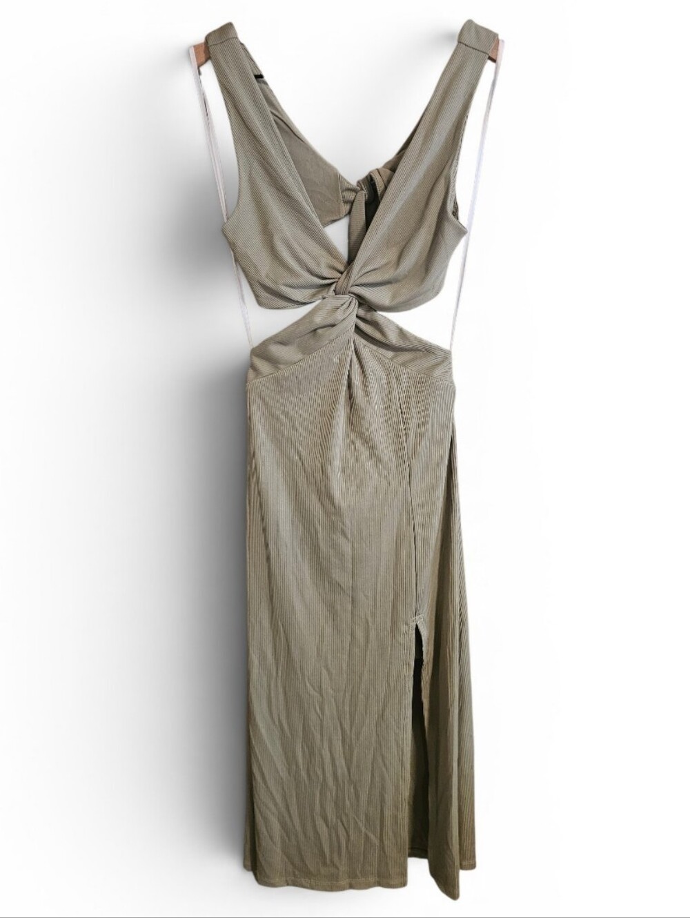 NWT HELLO MOLLY Twist Front Tie Back Cut Out Maxi Dress in Olive - XS